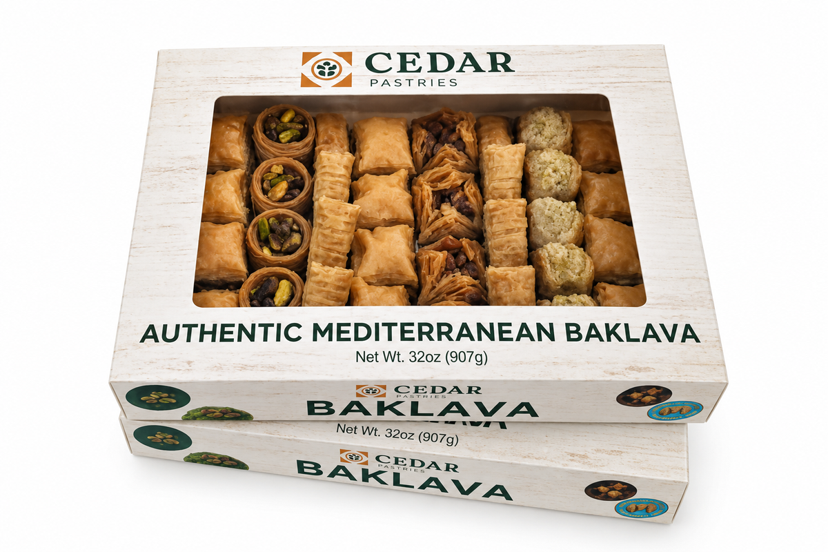 Cedar Pastries Mediterranean Baklava Large Box – Assorted Pistachio, Cashew & Walnut